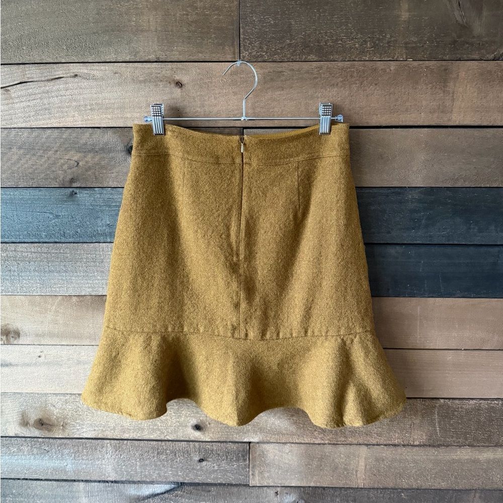 Vintage Inspired Mustard Wool Cargo Mini Skirt Buckle Flounce Hem - Picture 10 of 12